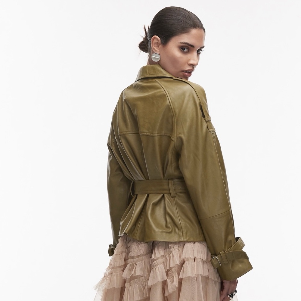 ALLSAINTS Reed Cropped Leather Trench Coat - Picture 2 of 5